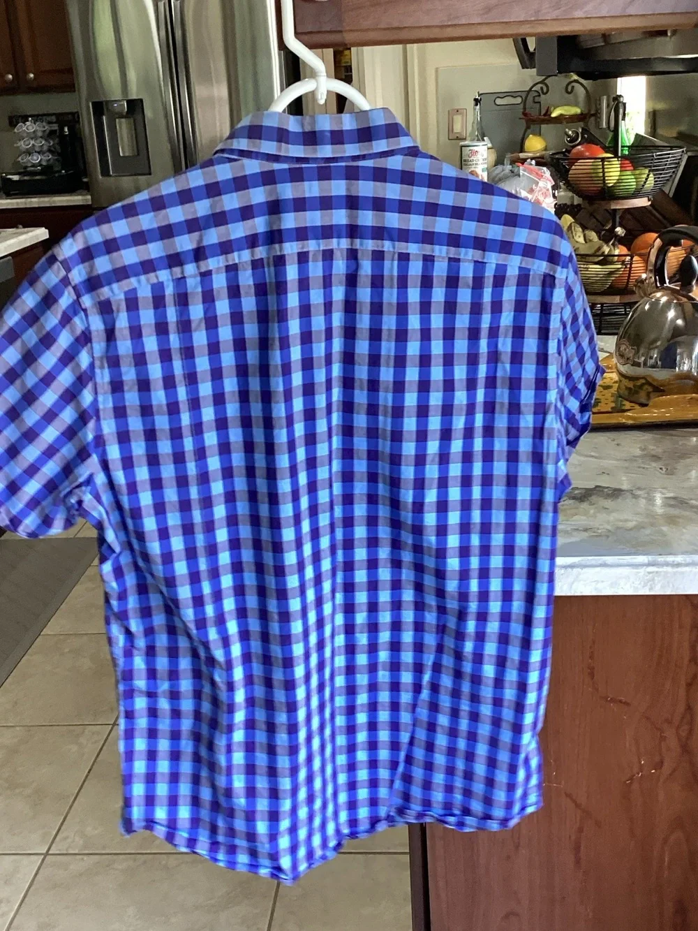 Banana Republic Blue and Purple Check Short-Sleeve Button-Down Shirt